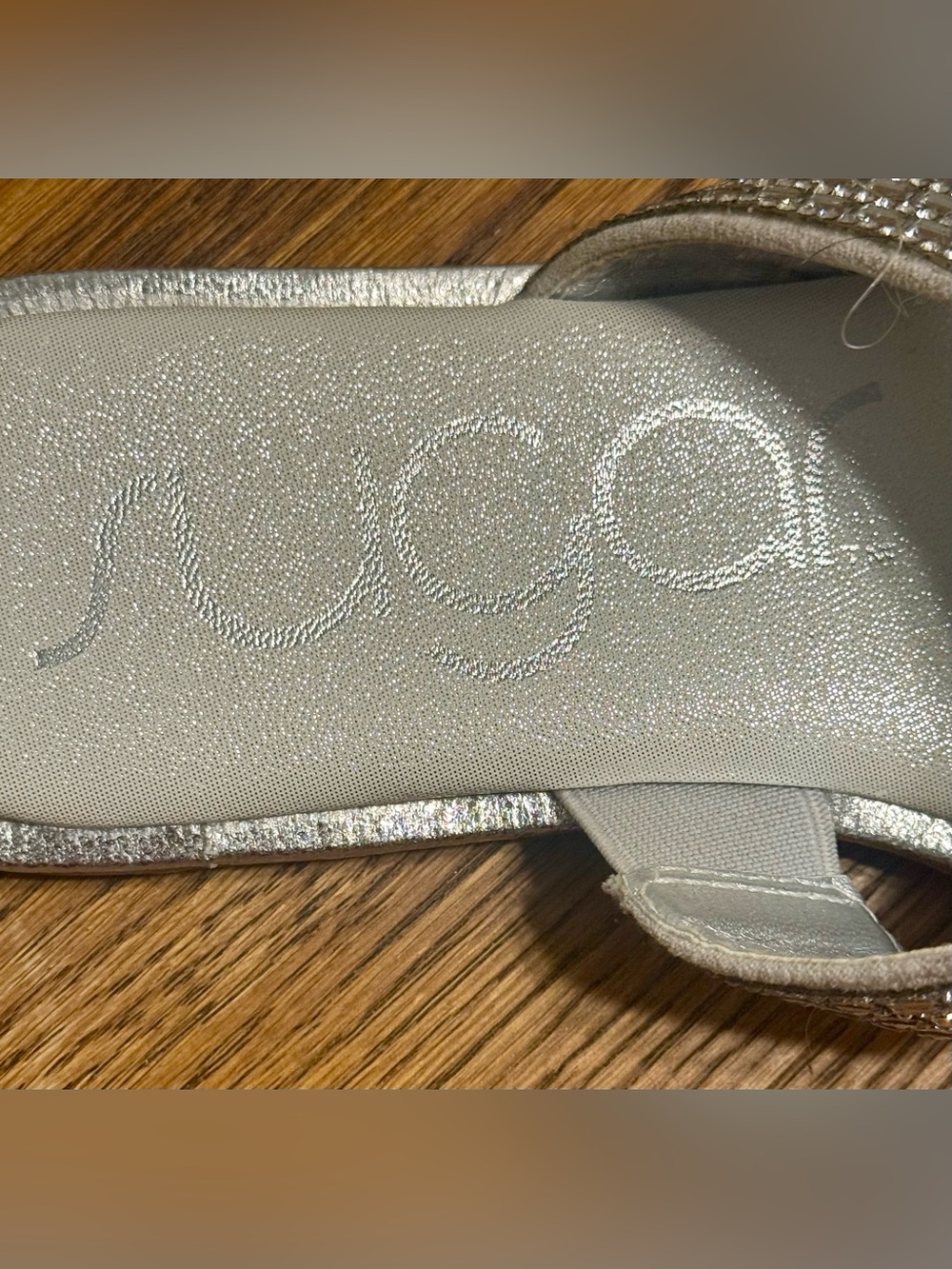Sugar Silver Rhinestone Slide Sandals | Sparkly Embellished Toe Ring Flat Sandal - Picture 3 of 5
